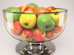apples set with bowl and dish 3D Model