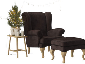 sprucetree with the hoffner wing chair and a pouf 3D Модель