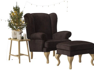 sprucetree with the hoffner wing chair and a pouf 3D Model