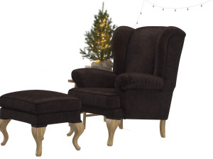 sprucetree with the hoffner wing chair and a pouf 3D Модель