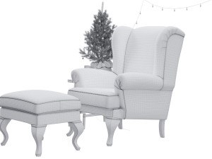 sprucetree with the hoffner wing chair and a pouf 3D Модель