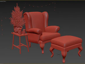 sprucetree with the hoffner wing chair and a pouf 3D Model