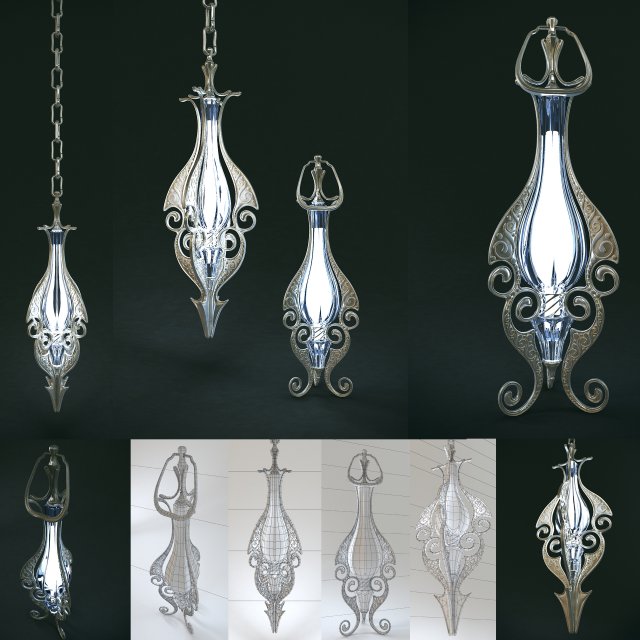 set of two elven lamps hanging and portable Model 3D .c4d .max .obj .3ds .fbx .stl .blend 