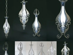 set of two elven lamps hanging and portable 3D Model