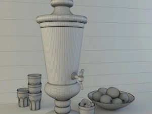 carafe of lemonade glasses and a plate with lemon 3D Model
