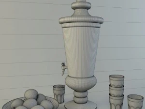 carafe of lemonade glasses and a plate with lemon 3D Model