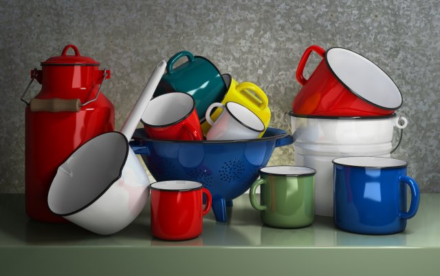 set enameled cookware 3D Модель .c4d .max .obj .3ds .fbx .stl .blend 