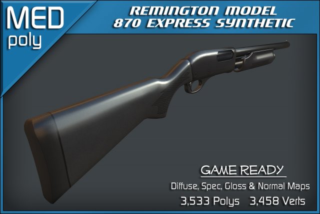 remington 870 express synthetic shotgun 3D Model .c4d .max .obj .3ds .fbx .stl .blend 