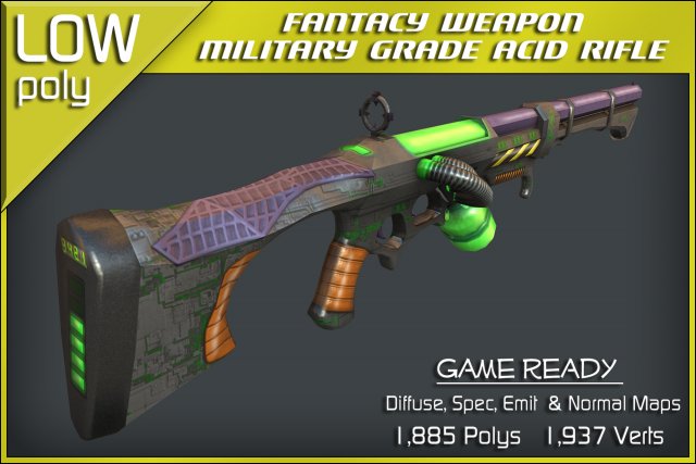 military grade acid rifle Model 3D .c4d .max .obj .3ds .fbx .stl .blend 