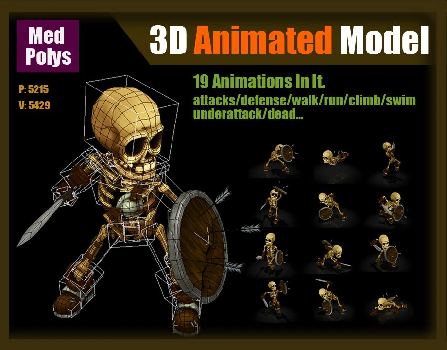 skeleton warrior 3D Model .c4d .max .obj .3ds .fbx .stl .blend 