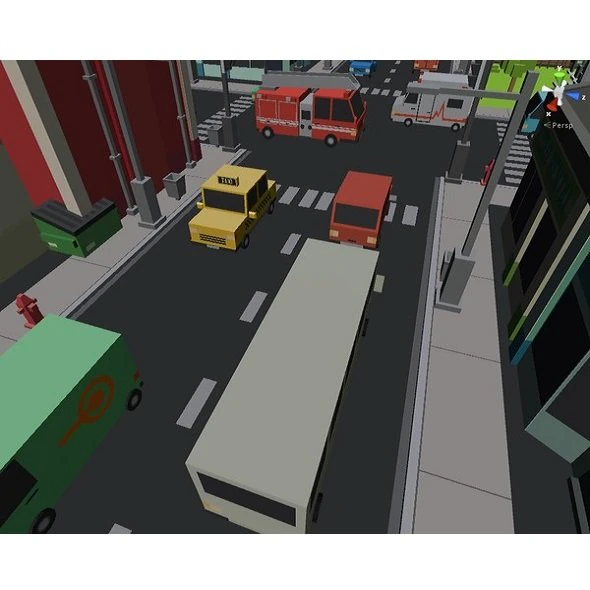 simple town and cars 3D Model .c4d .max .obj .3ds .fbx .stl .blend