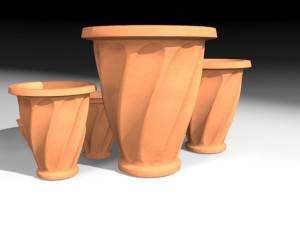 model  terracotta pot set tiered scallop Modèle 3D