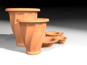 model  terracotta pot set tiered scallop Modèle 3D