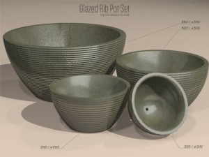 model  glazed ribbed pot set of 4 3D Model
