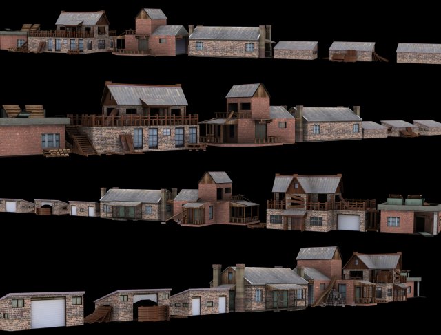 low poly building collection 3D Model .c4d .max .obj .3ds .fbx .stl .blend 