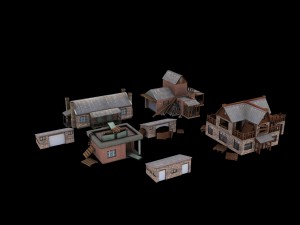 low poly building collection 3D Model
