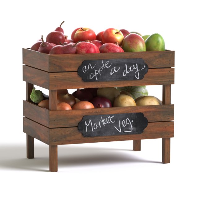 crates with fruit and vegetables Model 3D .c4d .max .obj .3ds .fbx .stl .blend 