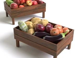 crates with fruit and vegetables 3D Model