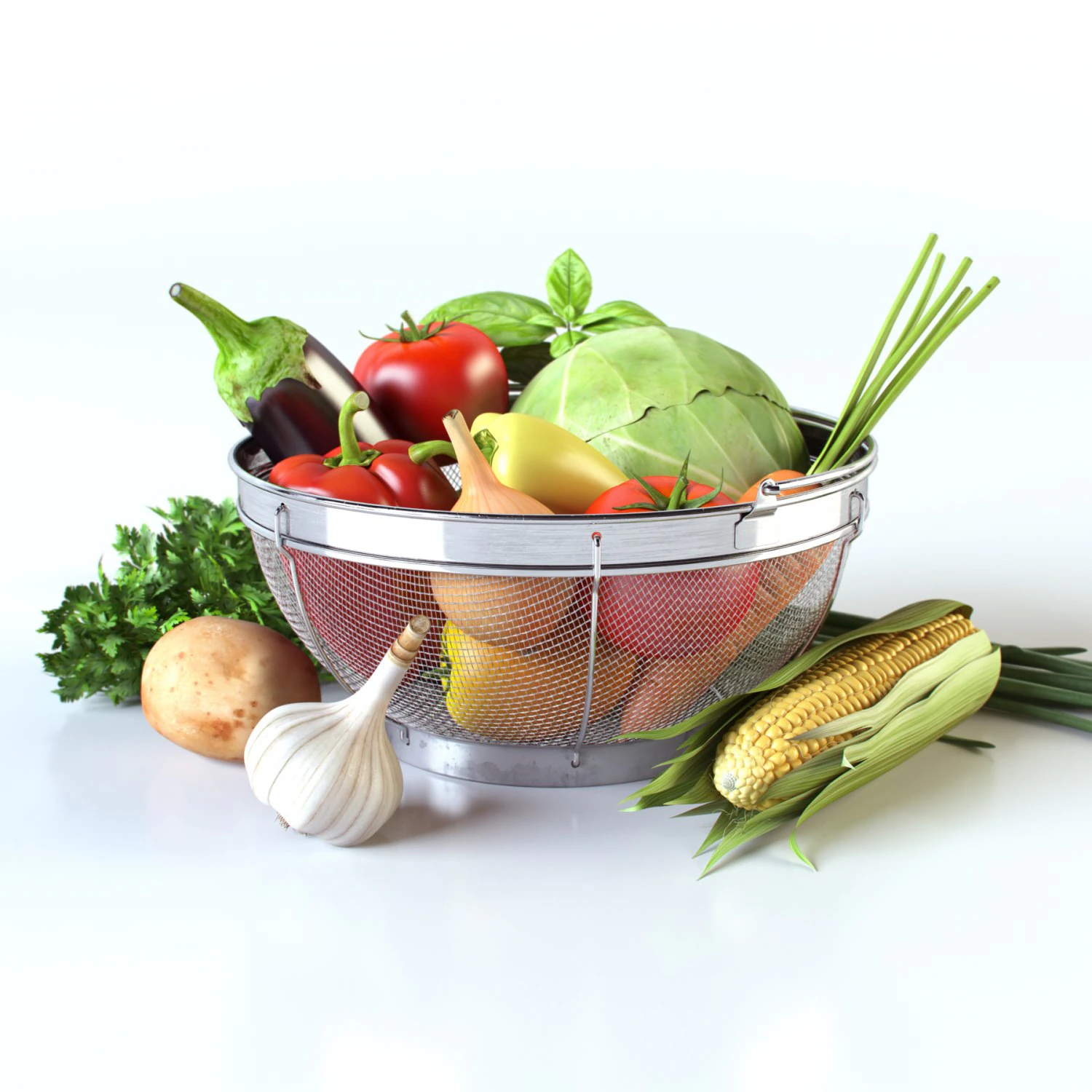 vegetables in the basket 3D Model .c4d .max .obj .3ds .fbx .stl .blend 