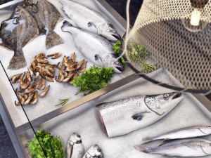 showcase with fish and seafood Modello 3D