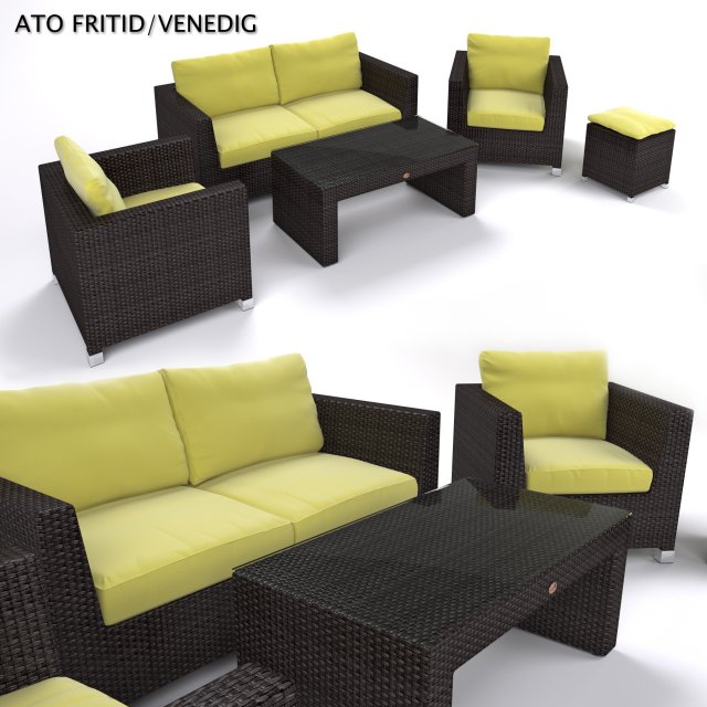 garden furniture synthetic rattan set 3D मॉडल .c4d .max .obj .3ds .fbx .stl .blend 