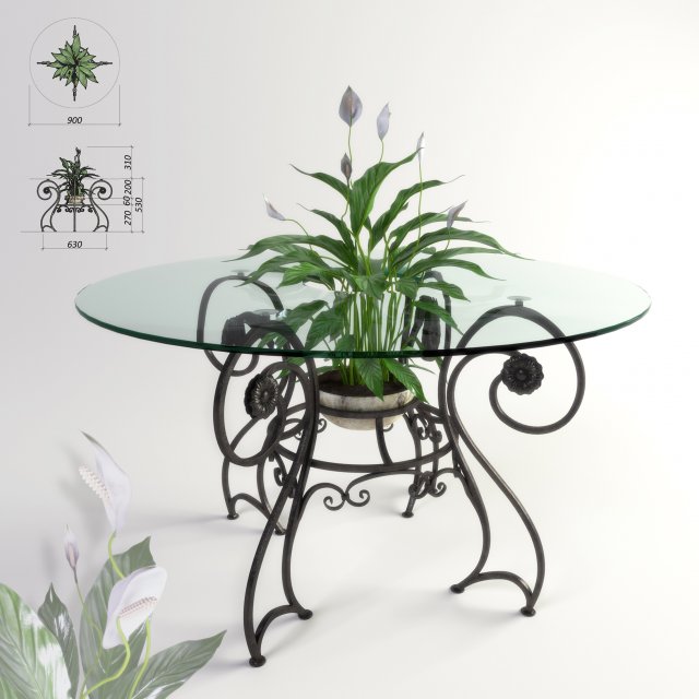 forged table and plant spathiphyllum Modelo 3D .c4d .max .obj .3ds .fbx .stl .blend 