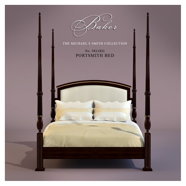 bed baker portsmith bed queen 3D 模型 .c4d .max .obj .3ds .fbx .stl .blend 