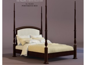 bed baker portsmith bed queen 3D 模型