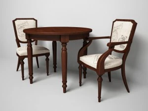 의자가 있는 원형 테이블 3D 모델