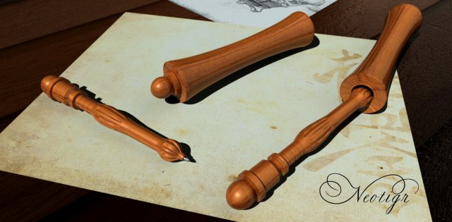 pen with wood 3D 모델 .c4d .max .obj .3ds .fbx .stl .blend