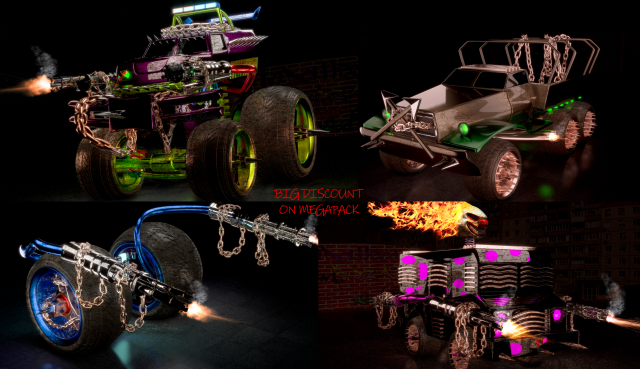 twisted metal vehicles big pack of 4 3D 模型 .c4d .max .obj .3ds .fbx .stl .blend 