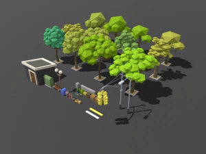 lowpoly fantezi şehir paketi 3D Model