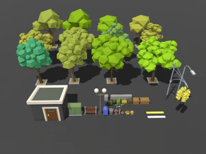 lowpoly fantezi şehir paketi 3D Model