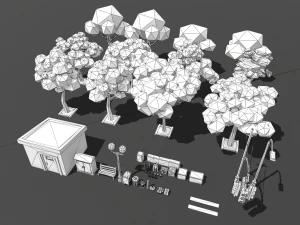 lowpoly fantezi şehir paketi 3D Model