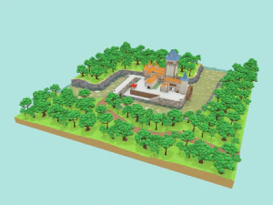 średniowieczny zamek low-poly Model 3D