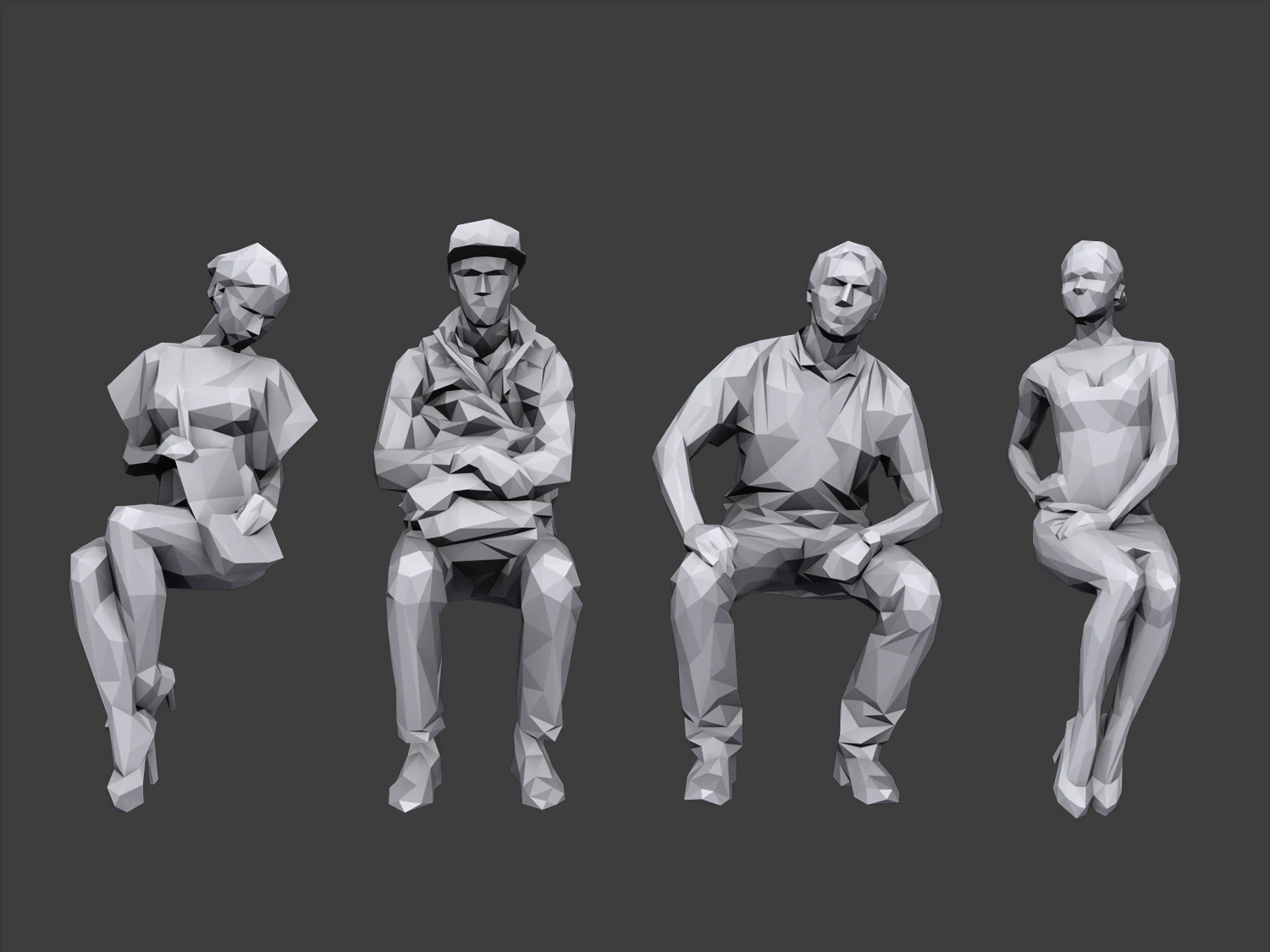 lowpoly people sitting pack 3D Model .c4d .max .obj .3ds .fbx .stl .blend 