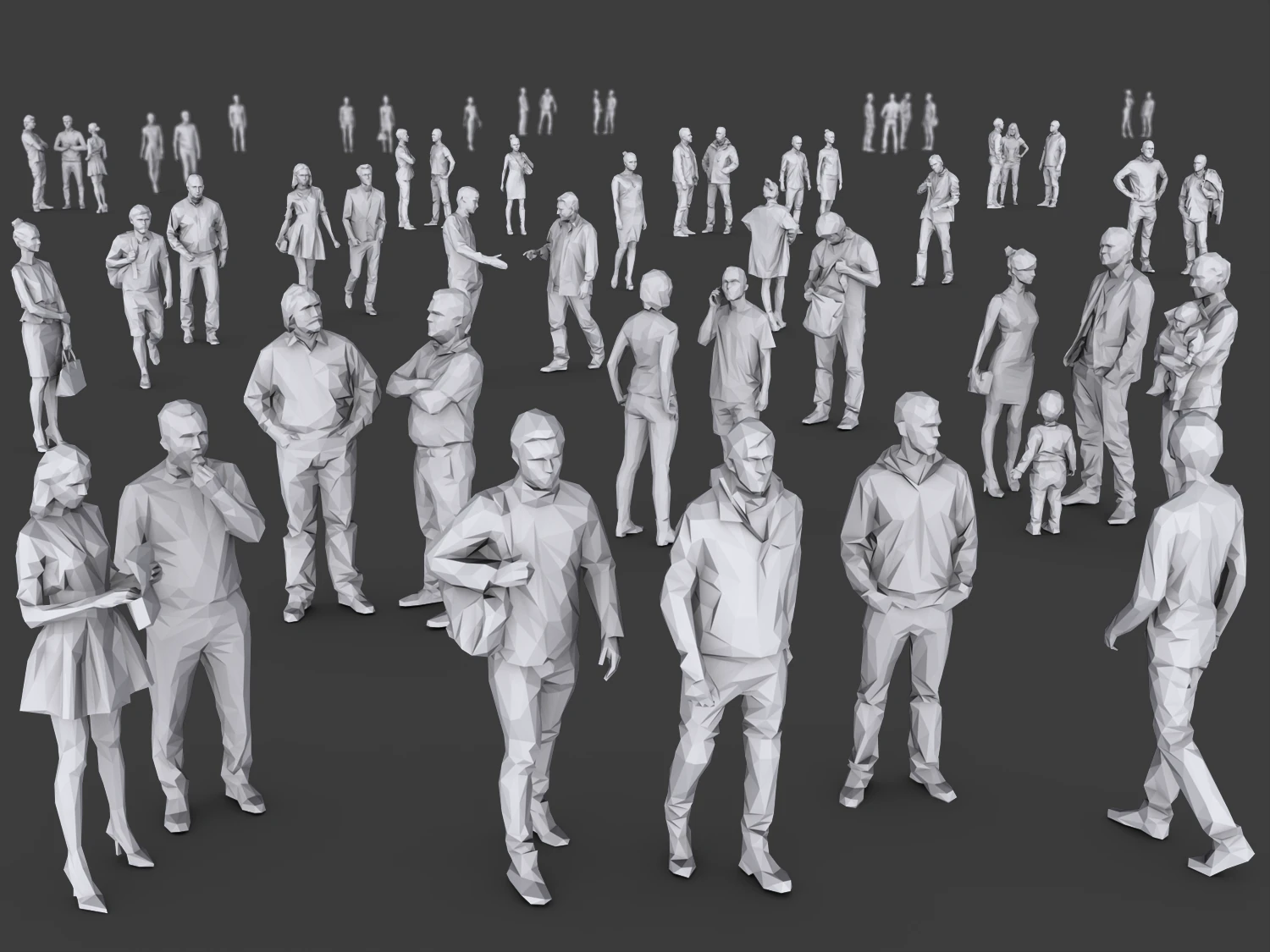 Complete lowpoly people pack 3D Model .c4d .max .obj .3ds .fbx .stl .blend 