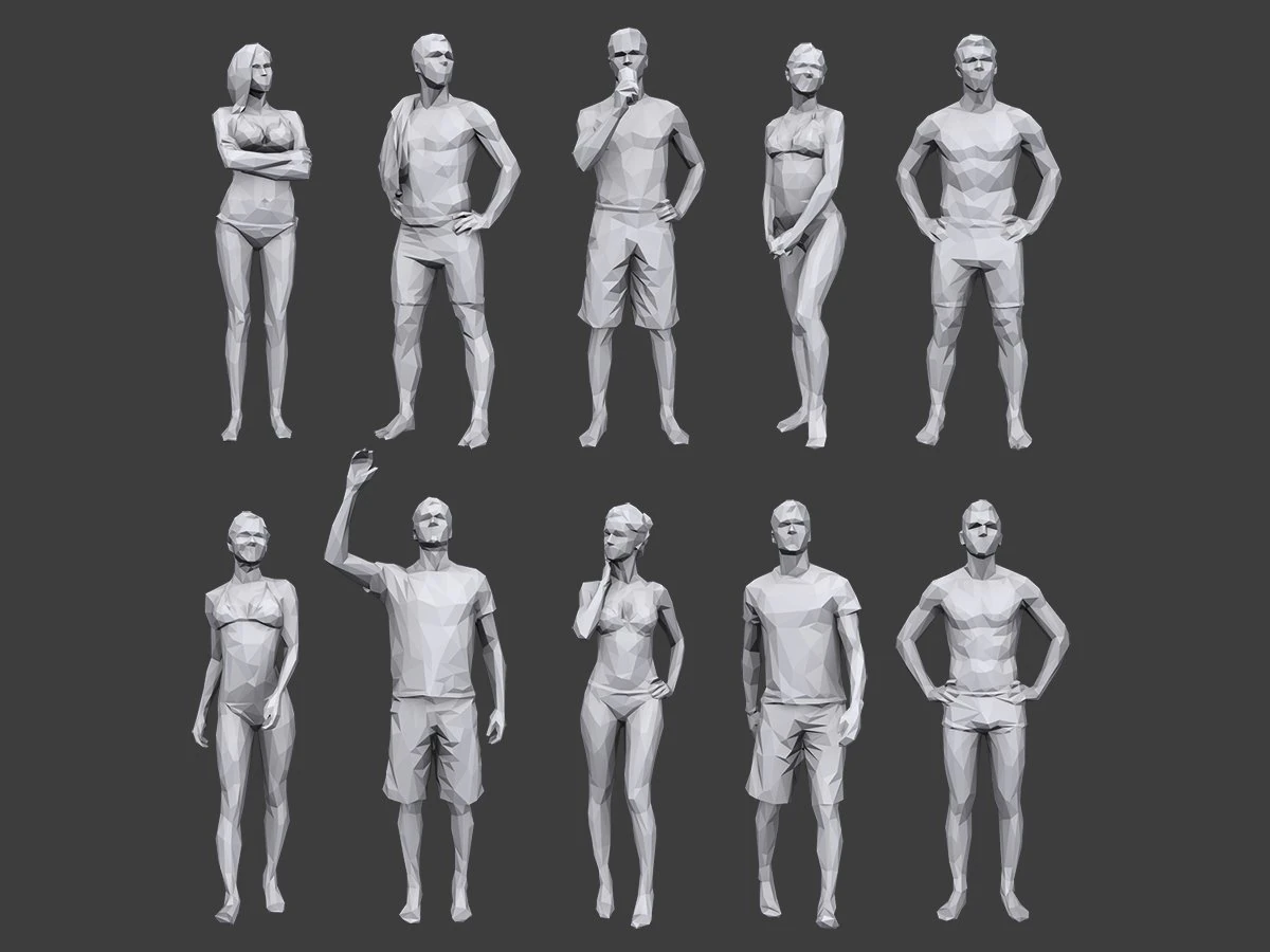 lowpoly people vacation pack 3D Model .c4d .max .obj .3ds .fbx .stl .blend 