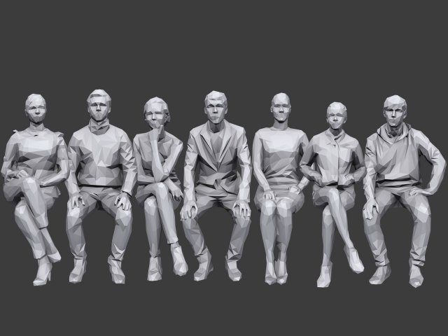 lowpoly people sitting pack vol 6 3Dモデル .c4d .max .obj .3ds .fbx .stl .blend 