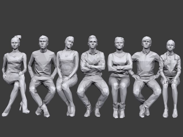 lowpoly people sitting pack vol 7 Model 3D .c4d .max .obj .3ds .fbx .stl .blend 
