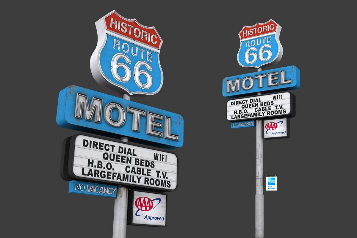 historic route 66 motel sign 3D Model .c4d .max .obj .3ds .fbx .stl .blend