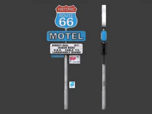 historic route 66 motel sign 3D Model