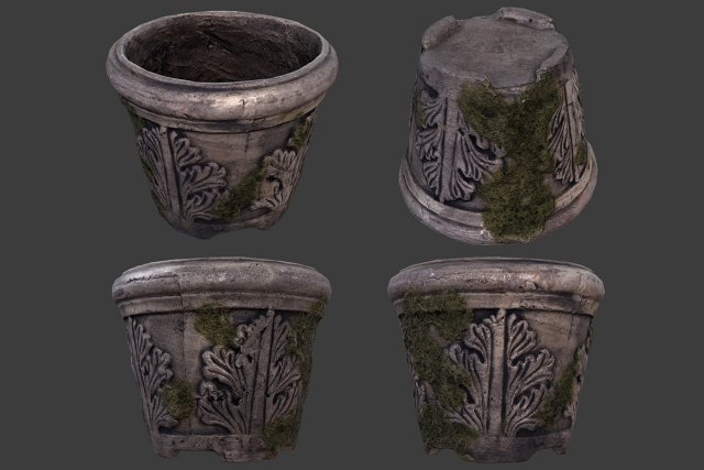 old garden pot 3D Model .c4d .max .obj .3ds .fbx .stl .blend 