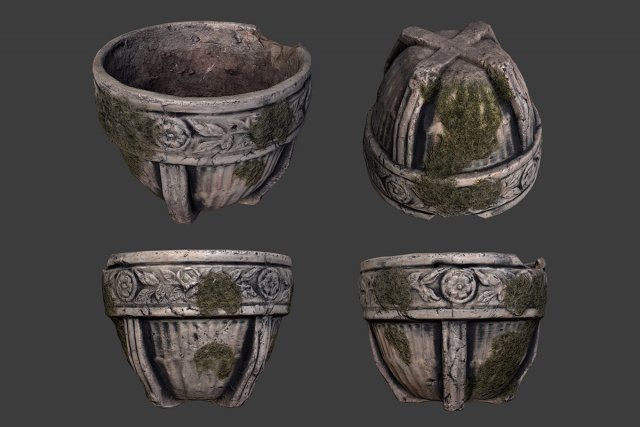 old garden pot 3D Model .c4d .max .obj .3ds .fbx .stl .blend 