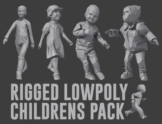 rigged lowpoly childrens pack 3D Model .c4d .max .obj .3ds .fbx .stl .blend 