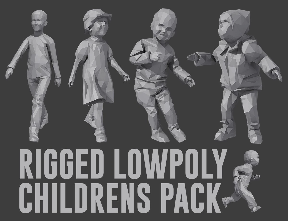 rigged lowpoly childrens pack 3D Model .c4d .max .obj .3ds .fbx .stl .blend 