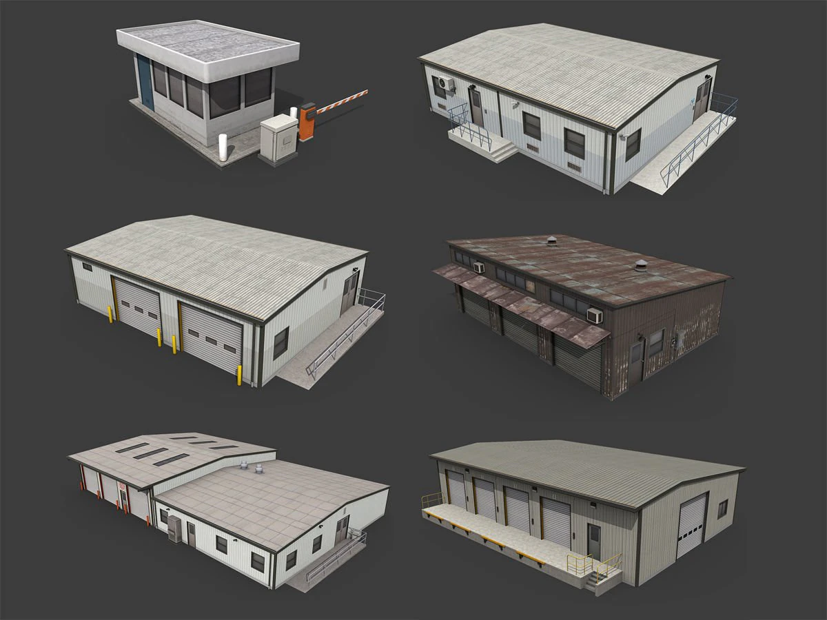 industrial buildings pack 3D Model .c4d .max .obj .3ds .fbx .stl .blend