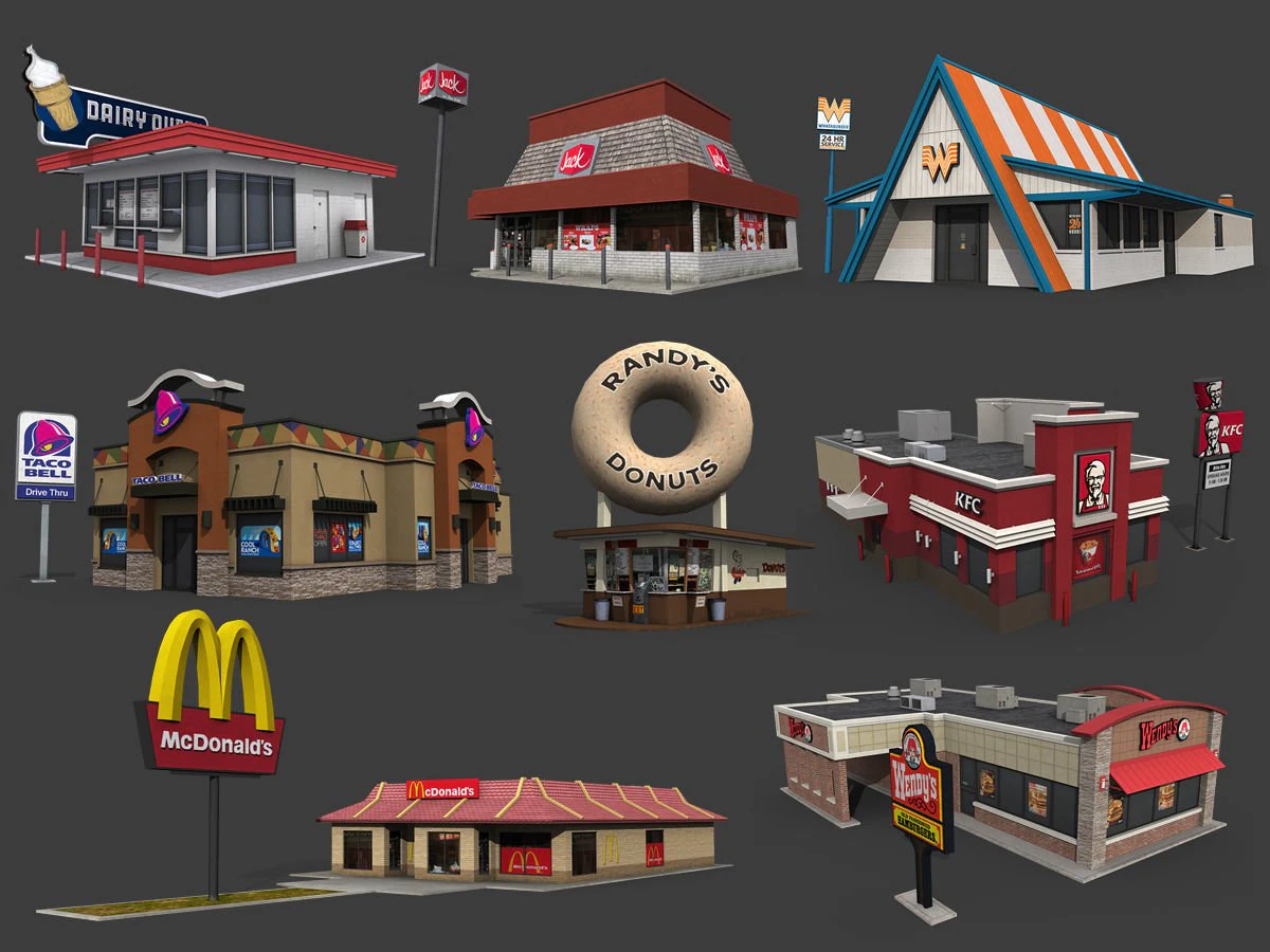fastfood restaurants pack 3D Model .c4d .max .obj .3ds .fbx .stl .blend