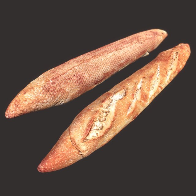 baguette 3D Модель .c4d .max .obj .3ds .fbx .stl .blend 