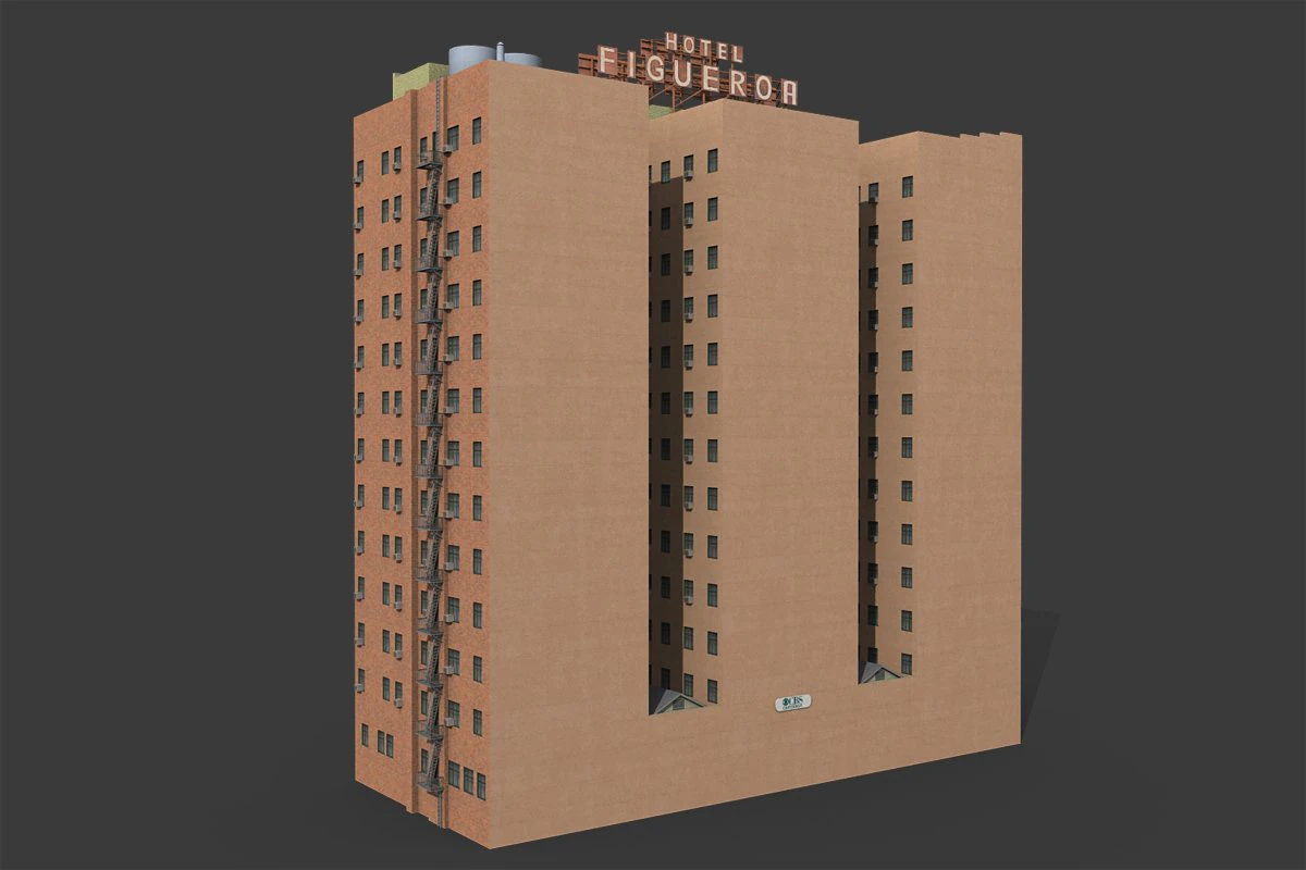 figueroa hotel building 3D Model .c4d .max .obj .3ds .fbx .stl .blend 